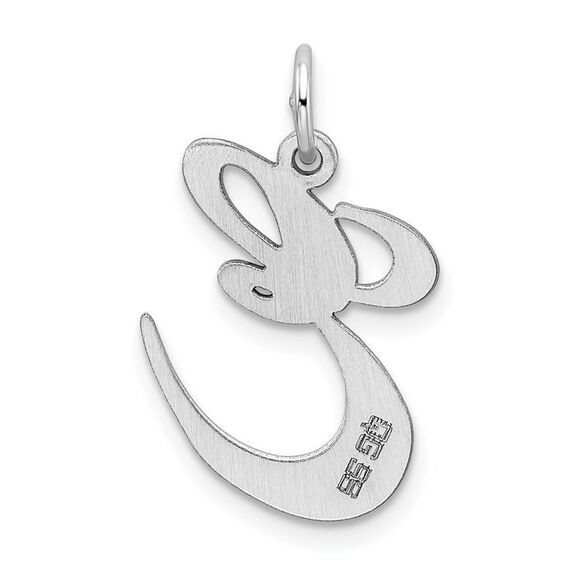 Sterling Silver, Ella Collection, LG Fancy Script Initial E Pendant - Picture 3 of 5
